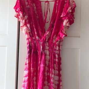 Tiare Hawaii Pink and White Maxi Dress tie Dye